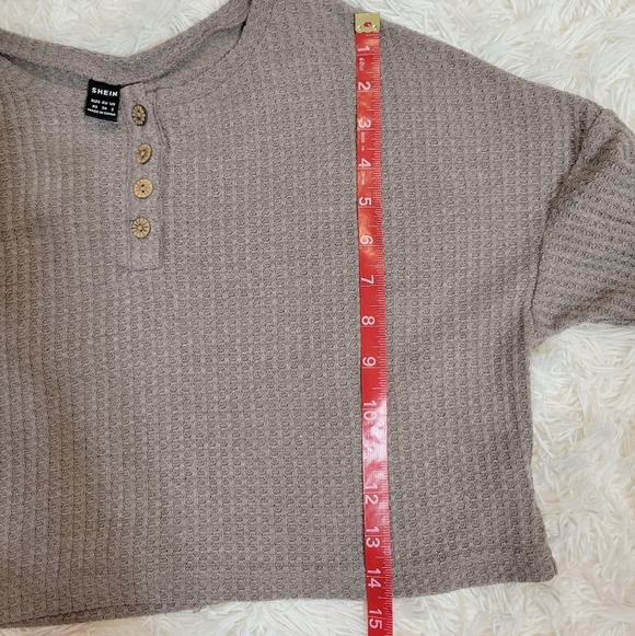 SHEIN Essnce Light Gray Button Half Placket Waffle Knit Tee Size XS - Picture 5 of 5